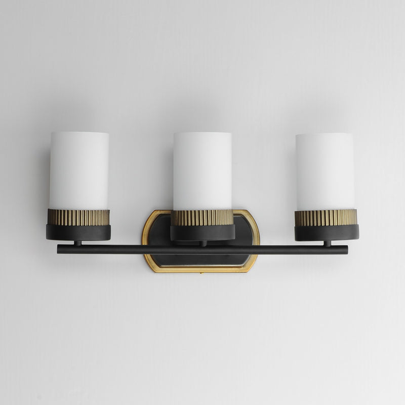 Maxim 32652SWBKAB Three Light Bath Vanity, Black / Antique Brass