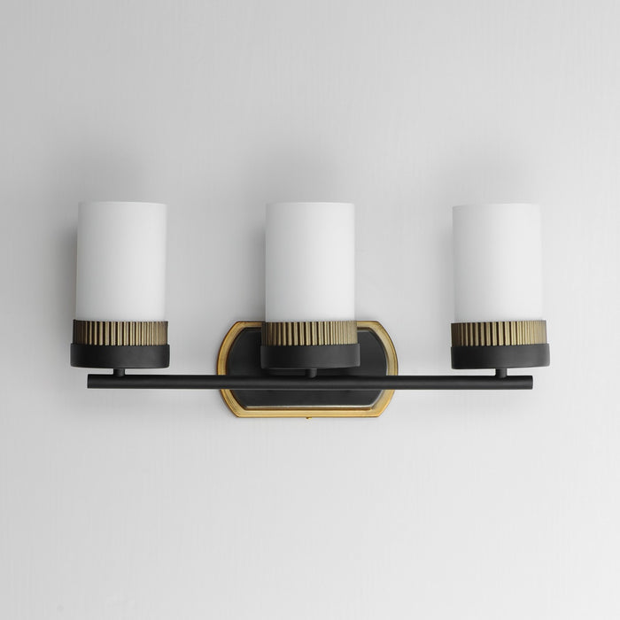 Maxim 32652SWBKAB Three Light Bath Vanity, Black / Antique Brass