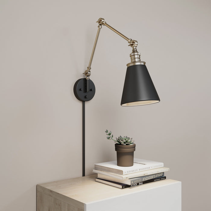 Millennium 10001-MB/VB One Light Swing Arm Wall Sconce, Matte Black/Vintage Brass