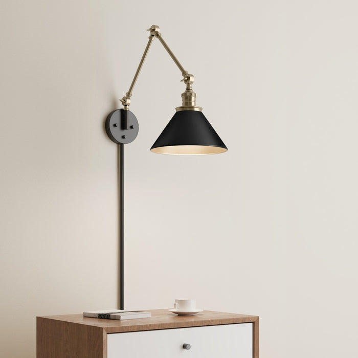 Millennium 11001-MB/VB One Light Swing Arm Wall Sconce, Matte Black/Vintage Brass