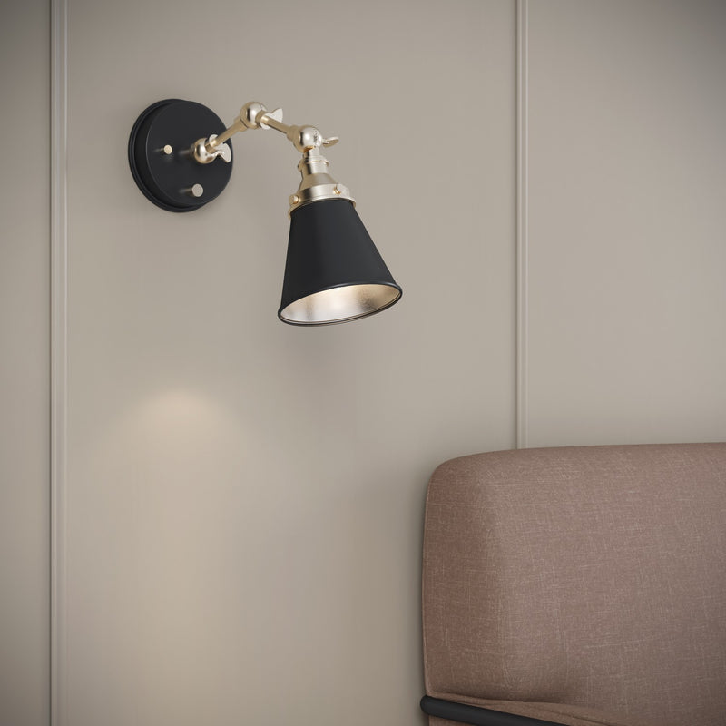 Millennium 12001-MB/VB One Light Swing Arm Wall Sconce, Matte Black/Vintage Brass