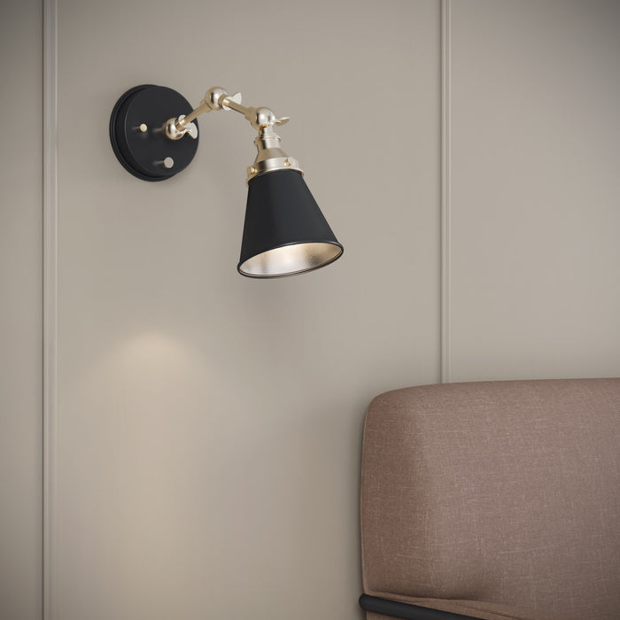 Millennium 12001-MB/VB One Light Swing Arm Wall Sconce, Matte Black/Vintage Brass