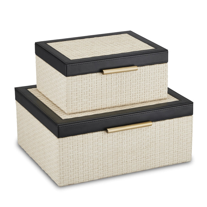 Currey and Company 1200-0668 Box Set of 2, Ivory/Black/Light Antique Brass/Beige