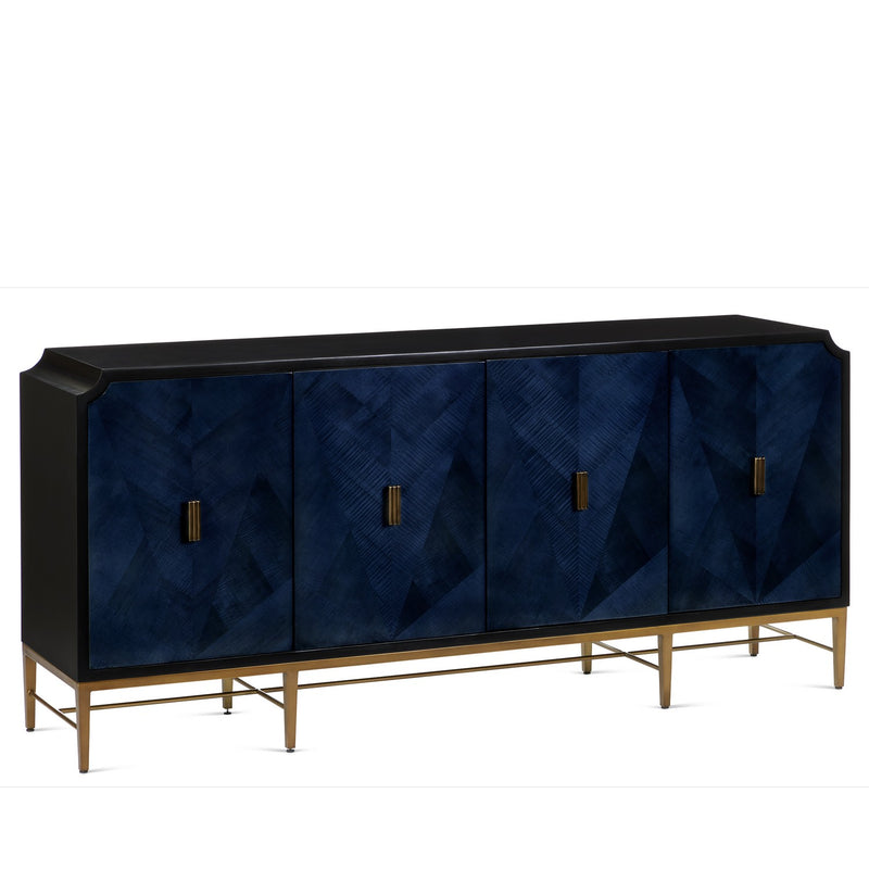 Currey and Company 3000-0247 Credenza, Dark Sapphire/Caviar Black/Antique Brass