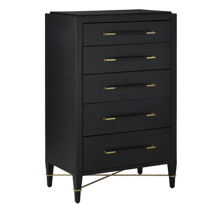 Currey and Company 3000-0248 Chest, Black Lacquered Linen/Champagne