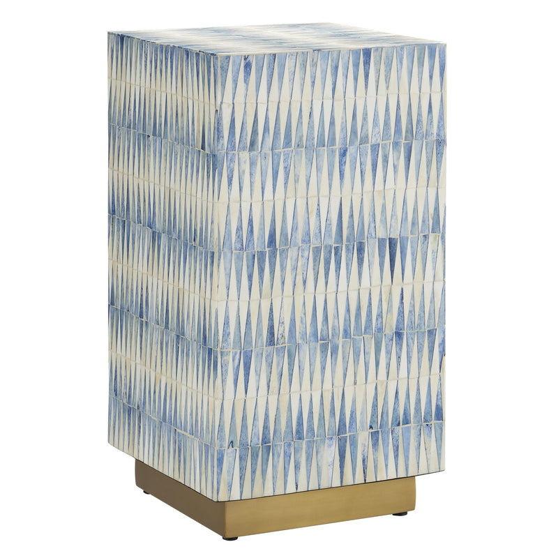 Currey and Company 3000-0253 Accent Table, Blue/White/Brushed Brass