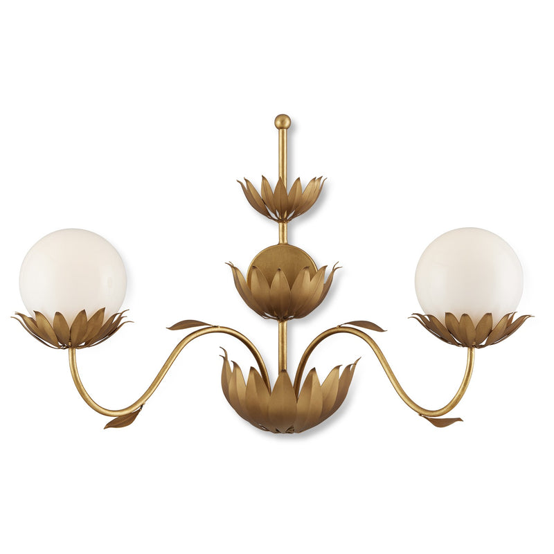 Currey and Company 5000-0231 Two Light Wall Sconce, Contemporary Gold Leaf/Gold/White