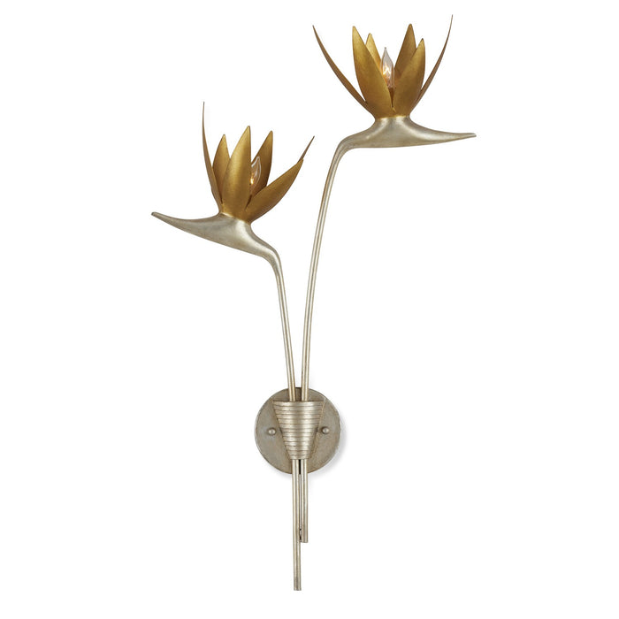Currey and Company 5000-0238 Two Light Wall Sconce, Contemporary Silver Leaf/Contemporary Gold Leaf/Gold