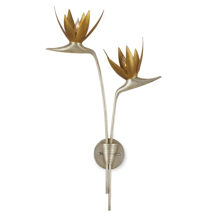 Currey and Company 5000-0239 Two Light Wall Sconce, Contemporary Silver Leaf/Contemporary Gold Leaf/Gold
