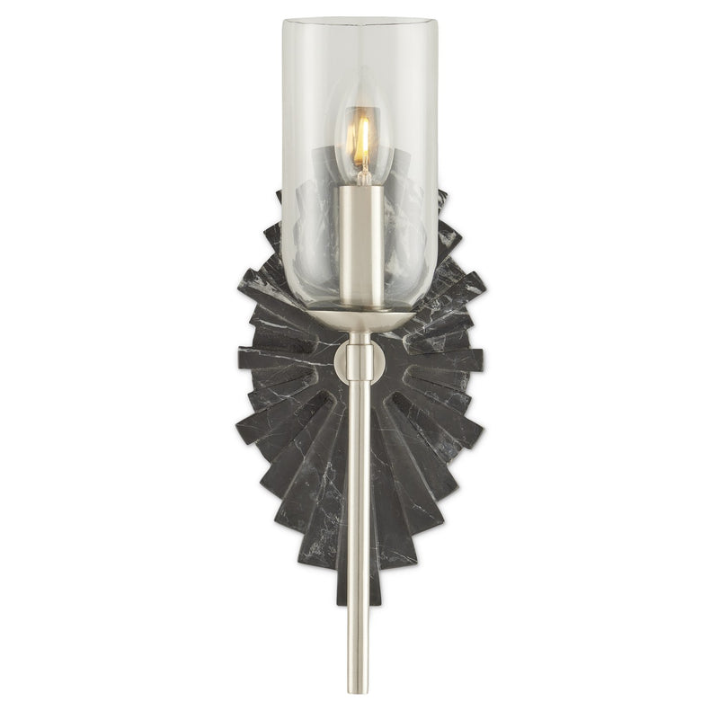 Currey and Company 5800-0025 One Light Wall Sconce, Black/Nickel/Clear