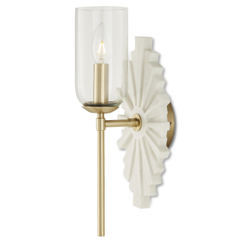 Currey and Company 5800-0026 One Light Wall Sconce, White/Brass/Clear