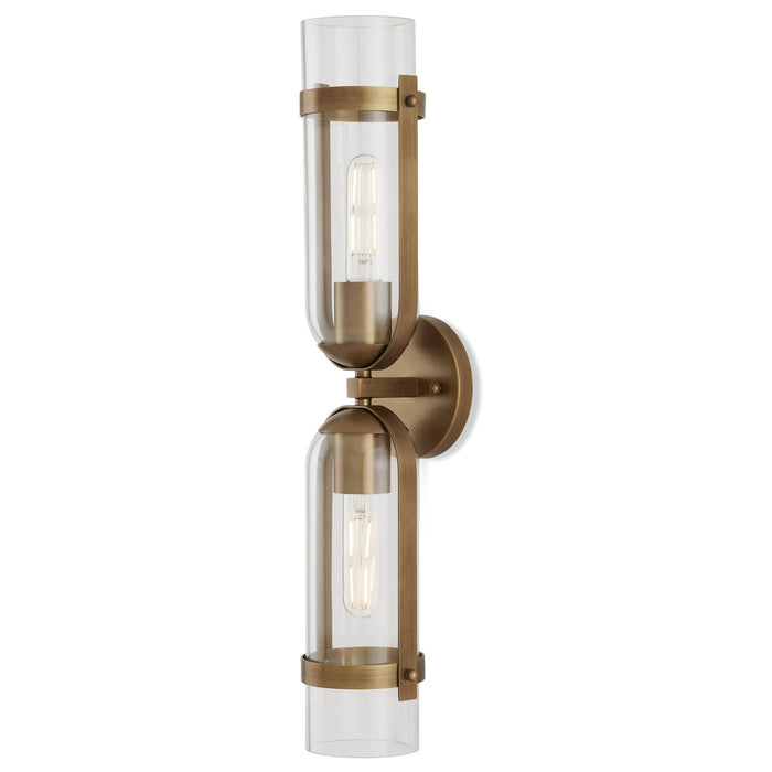 Currey and Company 5800-0027 Two Light Wall Sconce, Antique Brass/Clear