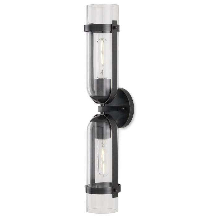 Currey and Company 5800-0028 Two Light Wall Sconce, Oil Rubbed Bronze/Clear