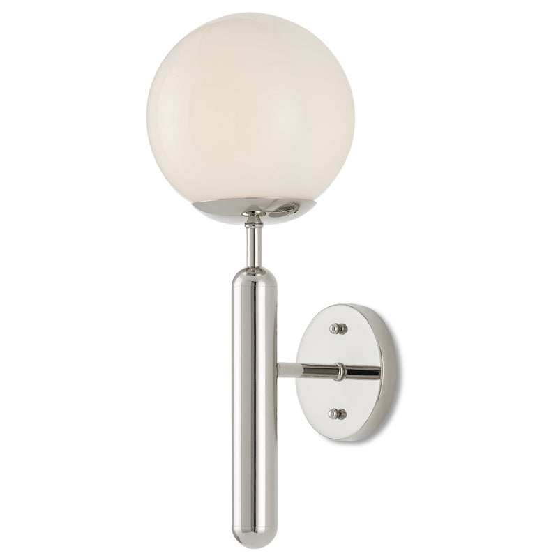 Currey and Company 5800-0032 One Light Wall Sconce, Polished Nickel/White