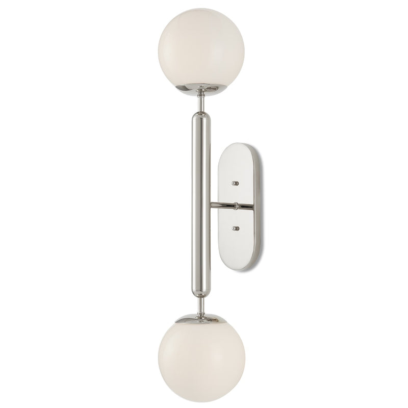 Currey and Company 5800-0033 Two Light Wall Sconce, Polished Nickel/White