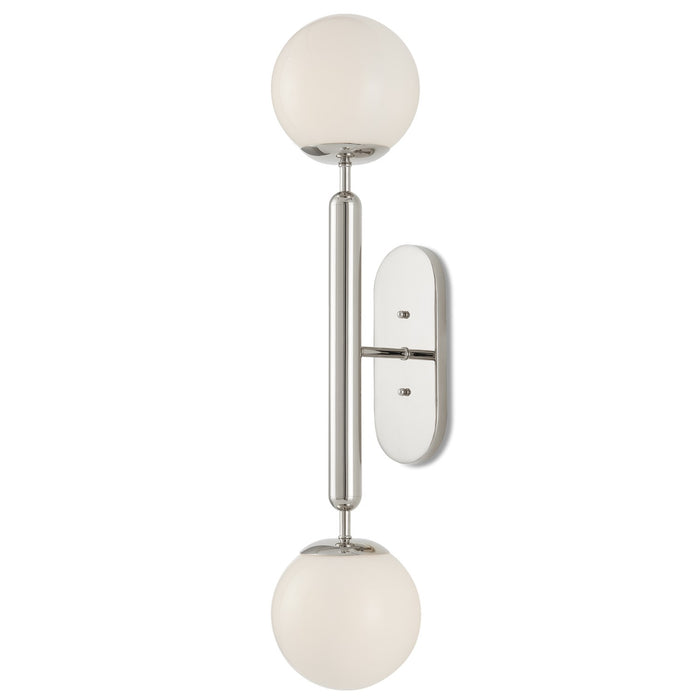 Currey and Company 5800-0033 Two Light Wall Sconce, Polished Nickel/White