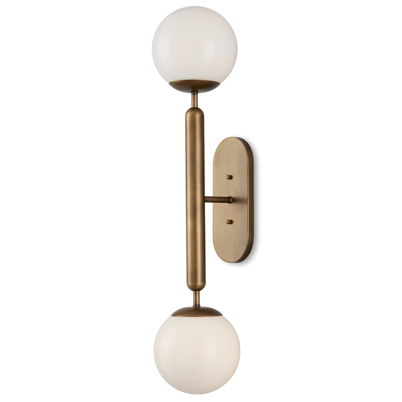 Currey and Company 5800-0034 Two Light Wall Sconce, Antique Brass/White