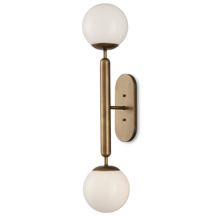 Currey and Company 5800-0034 Two Light Wall Sconce, Antique Brass/White