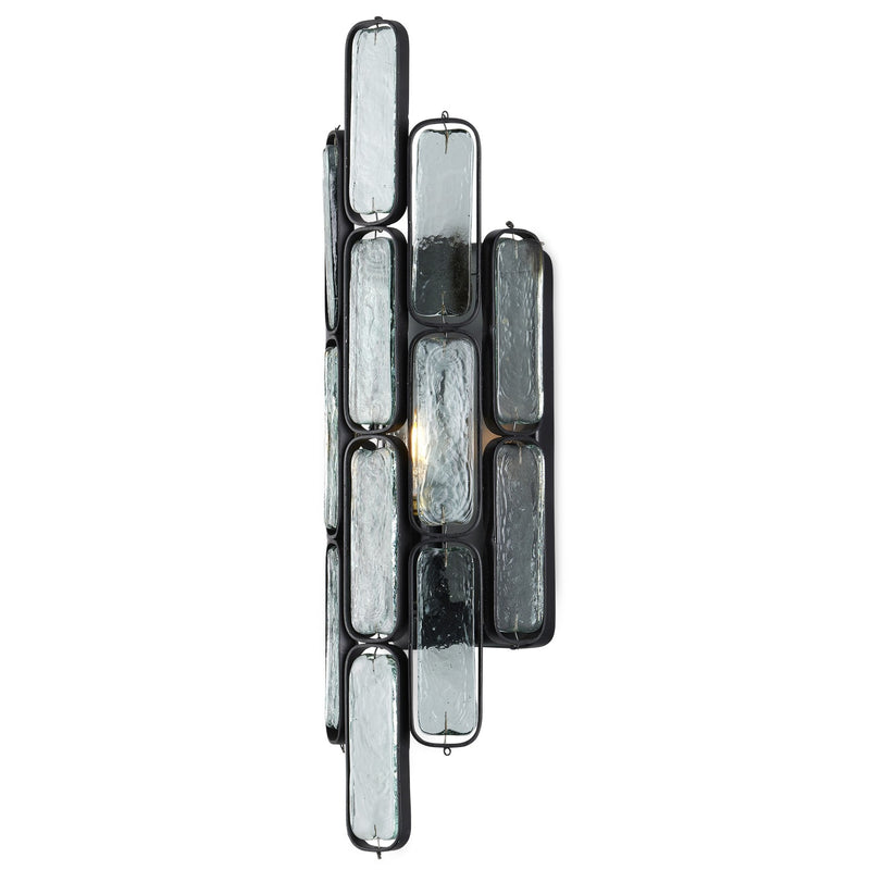 Currey and Company 5900-0053 One Light Wall Sconce, Clear/Satin Black