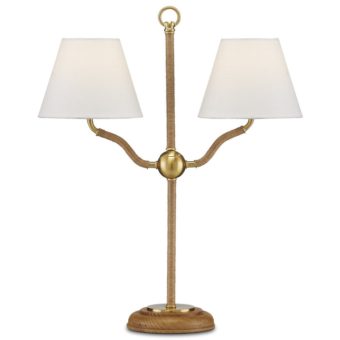Currey and Company 6000-0873 Two Light Desk Lamp, Natural/Antique Brass