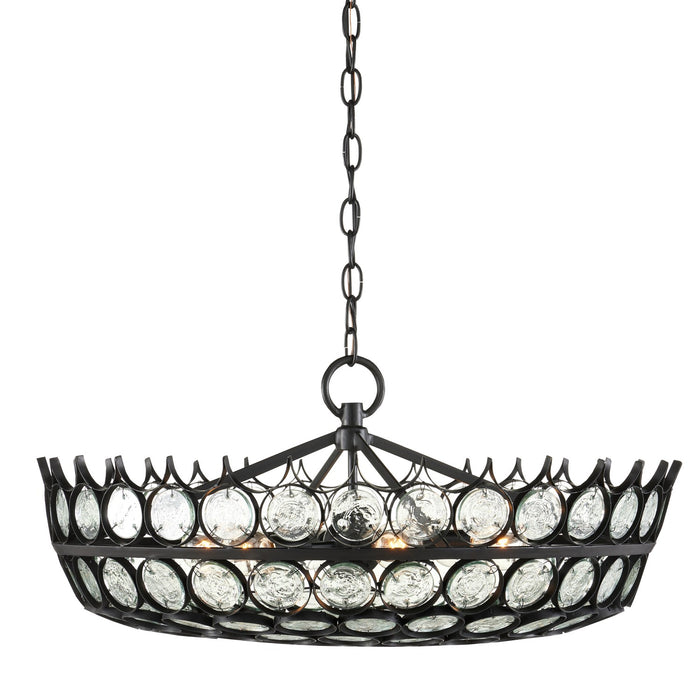 Currey and Company 9000-0991 Six Light Chandelier, Satin Black/Clear