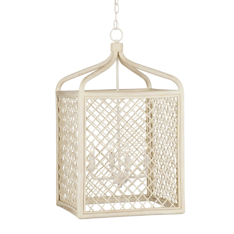 Currey and Company 9000-0994 Four Light Lantern, Bleached Natural/Antique Pearl