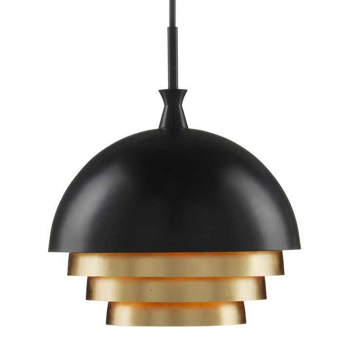 Currey and Company 9000-1075 Three Light Pendant, Black/Gold Leaf