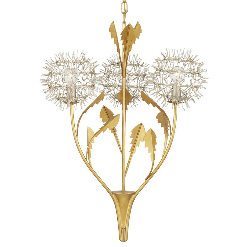 Currey and Company 9000-1081 Three Light Pendant, Contemporary Silver Leaf/Silver/Contemporary Gold Leaf