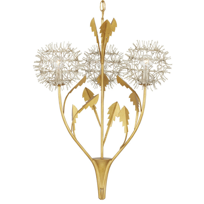 Currey and Company 9000-1081 Three Light Pendant, Contemporary Silver Leaf/Silver/Contemporary Gold Leaf