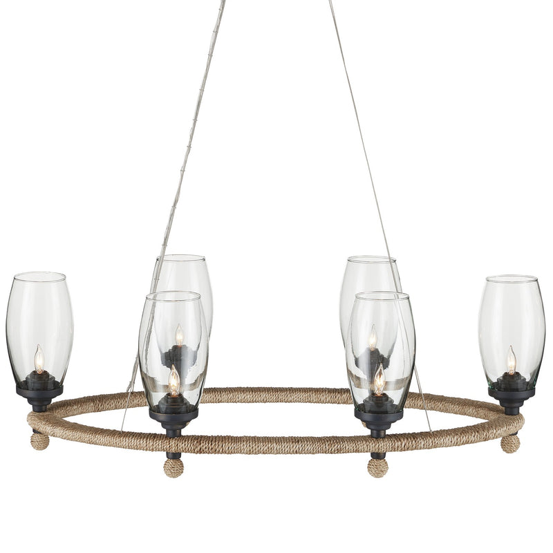Currey and Company 9000-1086 Six Light Chandelier, Natural/Clear/French Black