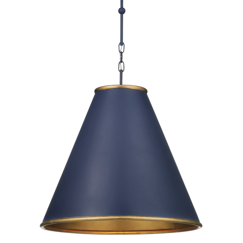 Currey and Company 9000-1090 One Light Pendant, Hiroshi Dark Blue/Contemporary Gold Leaf/Gold