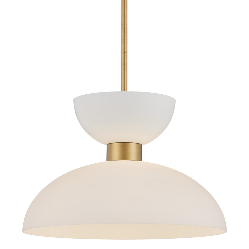 Currey and Company 9000-1094 One Light Pendant, Antique Brass/White/Opaque
