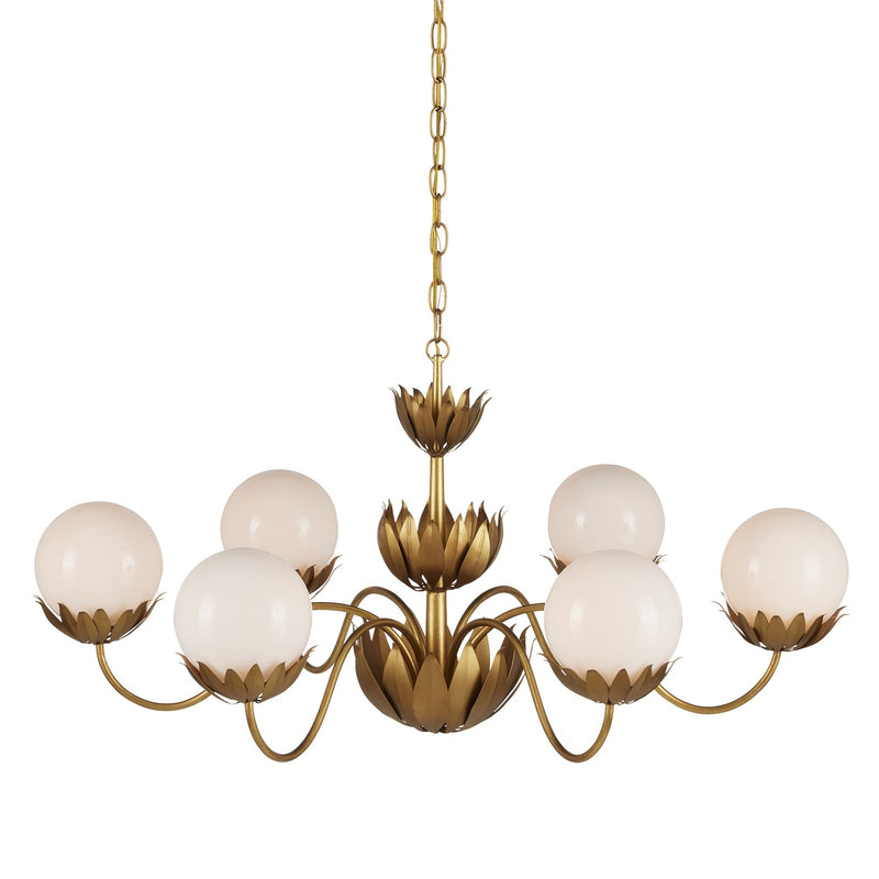 Currey and Company 9000-1096 Six Light Chandelier, Contemporary Gold Leaf/Gold/White