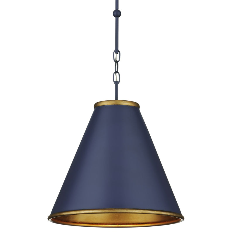Currey and Company 9000-1102 One Light Pendant, Hiroshi Dark Blue/Contemporary Gold Leaf/Gold