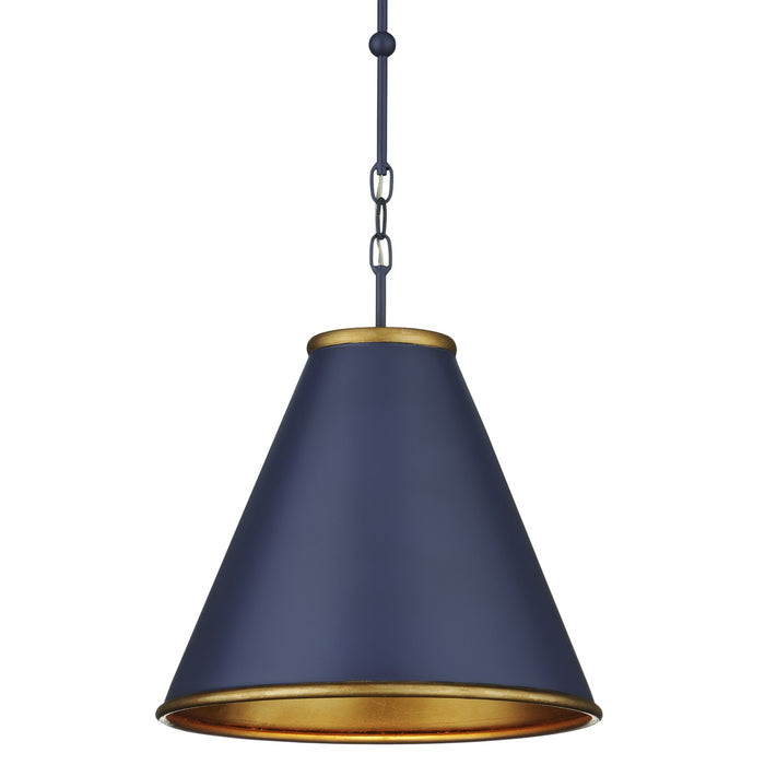 Currey and Company 9000-1102 One Light Pendant, Hiroshi Dark Blue/Contemporary Gold Leaf/Gold