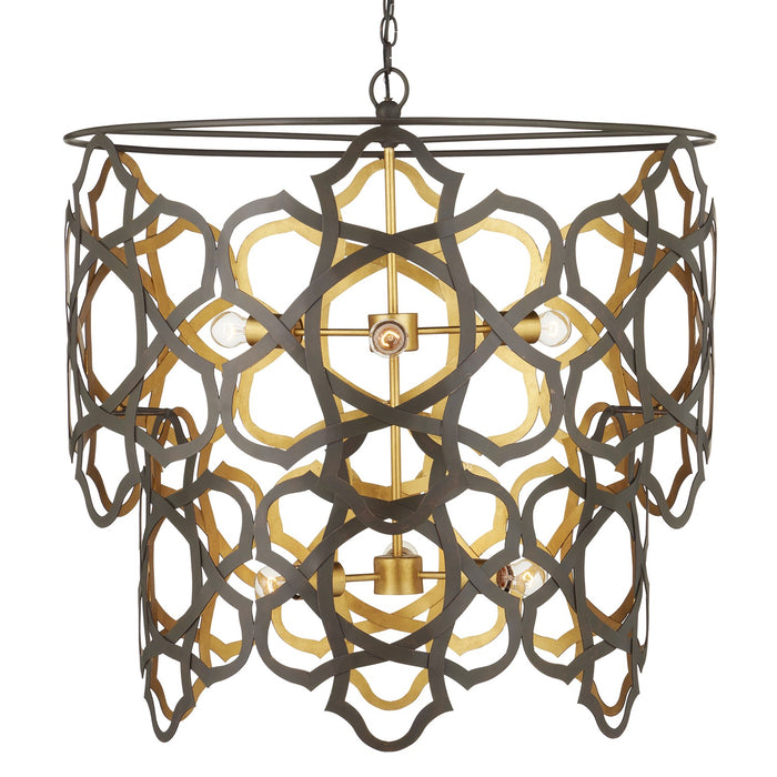 Currey and Company 9000-1106 Six Light Chandelier, Bronze Gold/Contemporary Gold Leaf