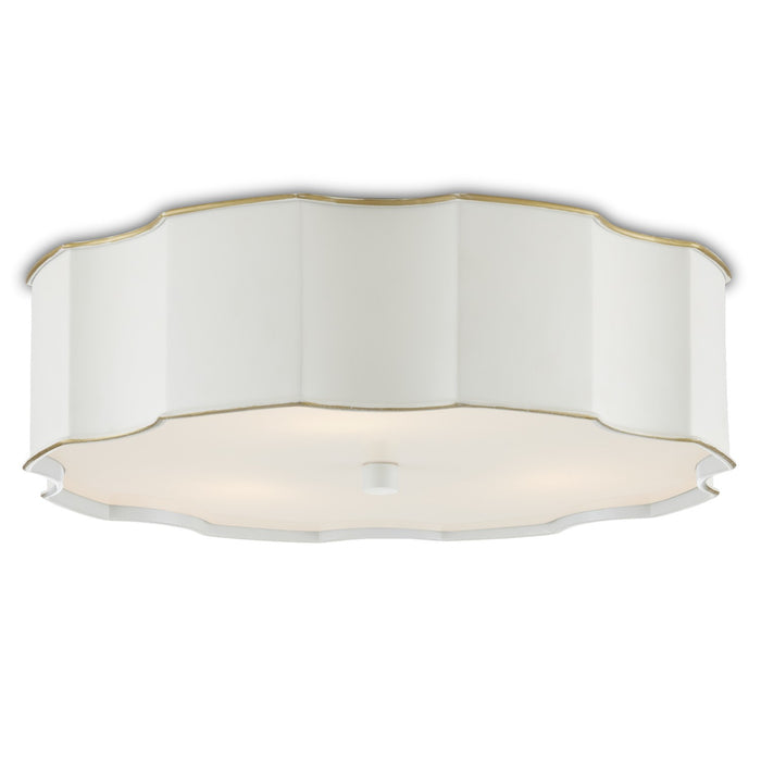 Currey and Company 9999-0067 Three Light Flush Mount, Snow White/Gold Highlights