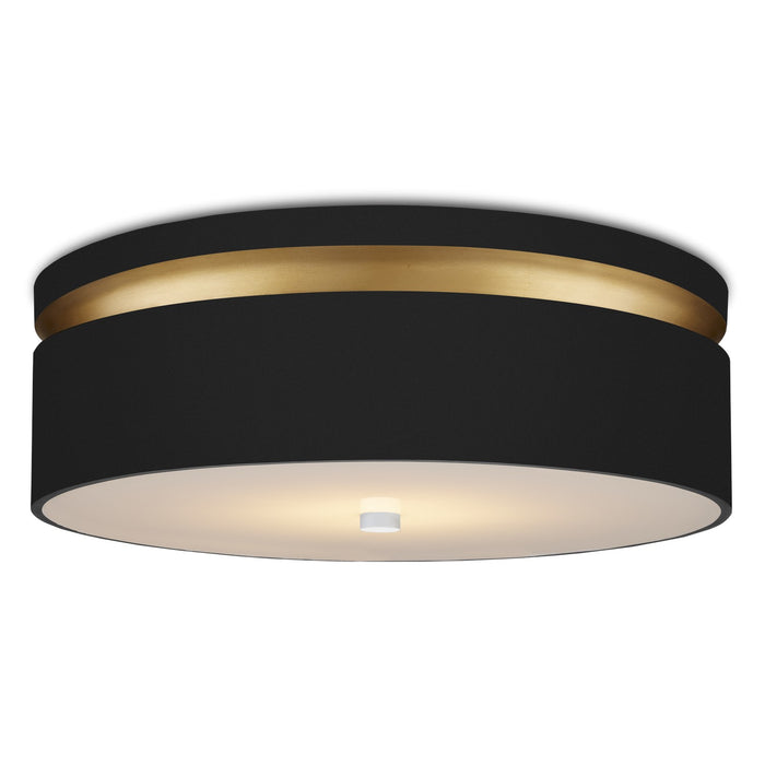 Currey and Company 9999-0070 One Light Flush Mount, Satin Black/Contemporary Gold/White