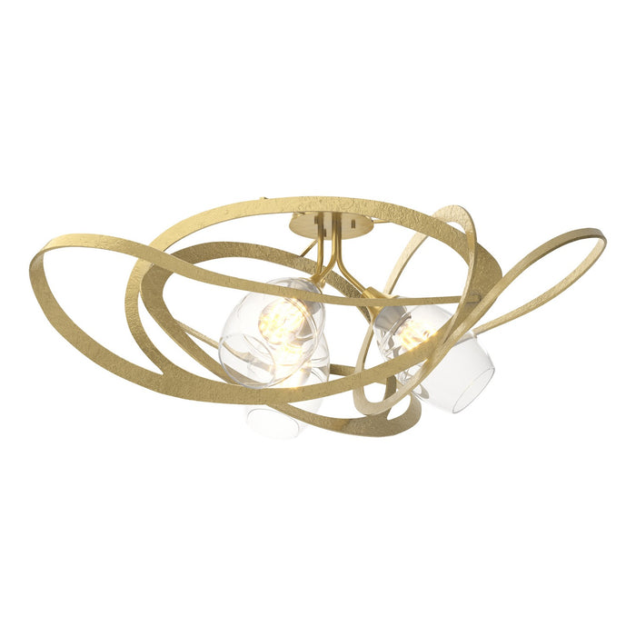 Hubbardton Forge 128720-SKT-86-ZM0621 Three Light Semi Flush Mount, Modern Brass