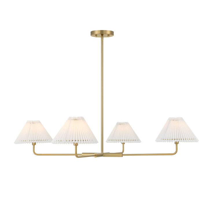 Meridian M100121NB Four Light Chandelier, Natural Brass