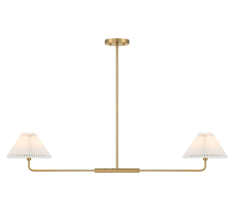 Meridian M100122NB Two Light Linear Chandelier, Natural Brass