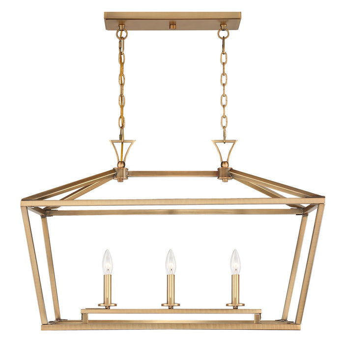Savoy House 1-423-3-322 Three Light Linear Chandelier, Warm Brass