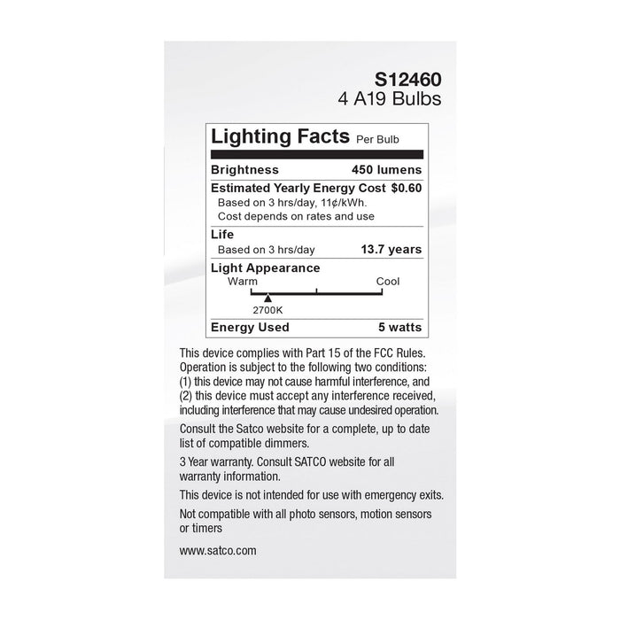 Satco S12460 Light Bulb, Clear