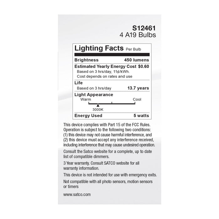 Satco S12461 Light Bulb, Clear