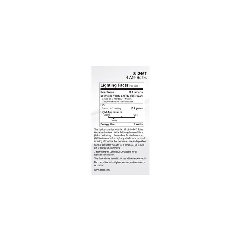 Satco S12467 Light Bulb, Soft White