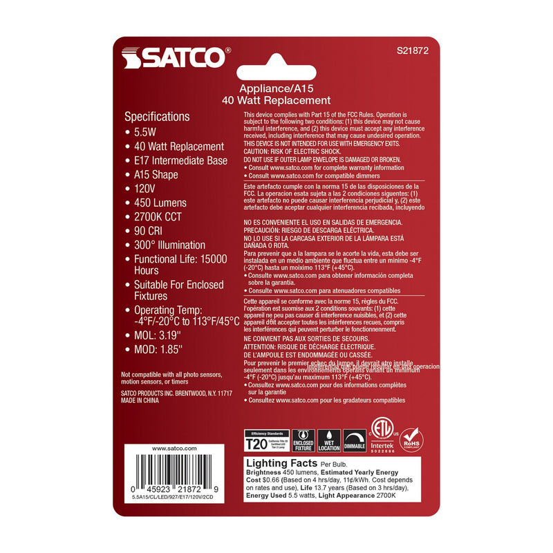 Satco S21872 Light Bulb, Clear