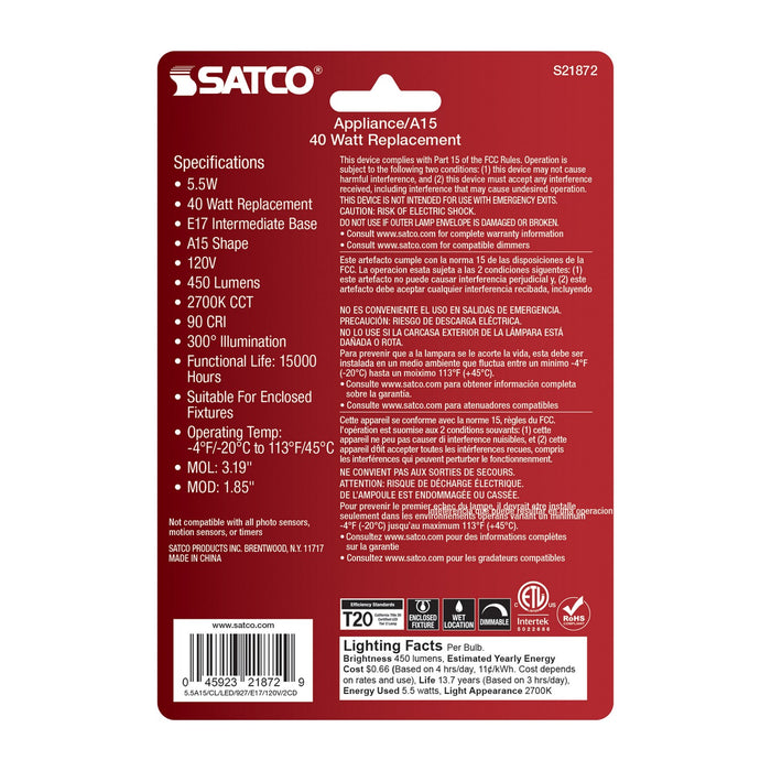 Satco S21872 Light Bulb, Clear
