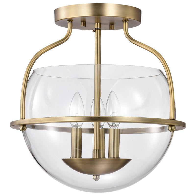 Nuvo Lighting 60-7821 Three Light Semi Flush Mount, Vintage Brass