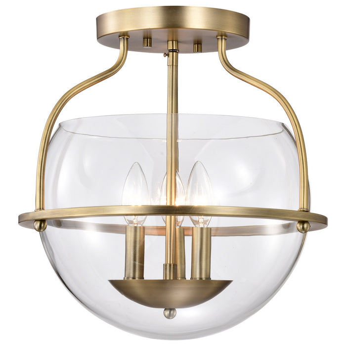 Nuvo Lighting 60-7821 Three Light Semi Flush Mount, Vintage Brass