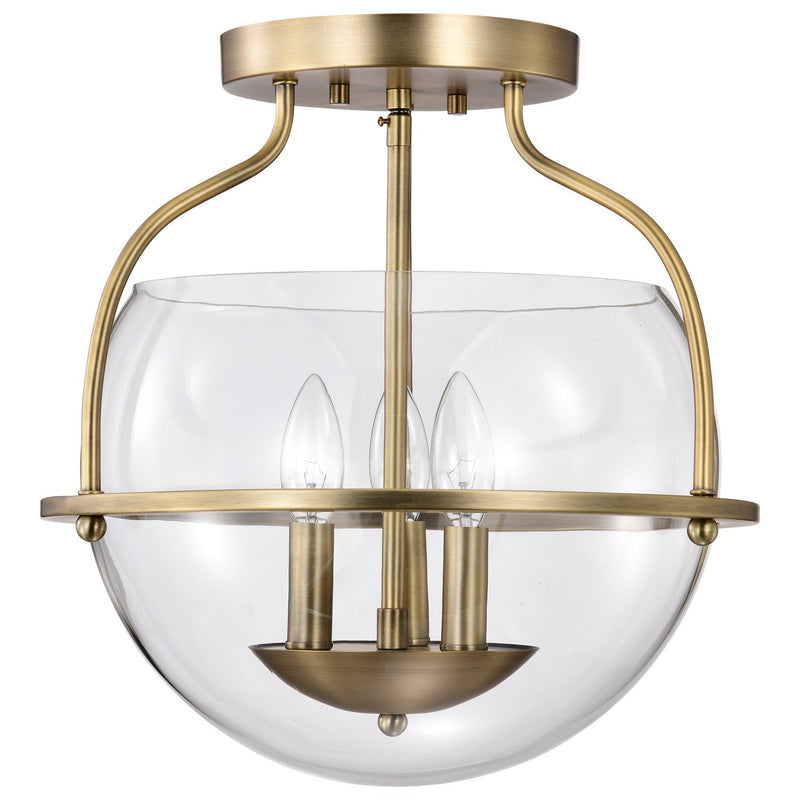 Nuvo Lighting 60-7821 Three Light Semi Flush Mount, Vintage Brass